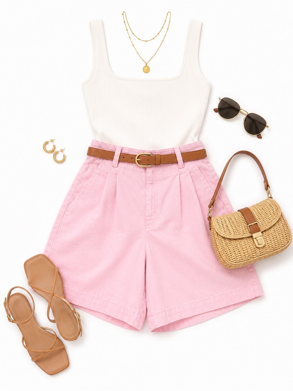 Liz Claiborne Light Pink Pleated High-Waist Bermuda Shorts